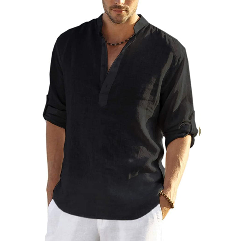 Men's Cotton Linen Shirt Long Sleeve Hippie Casual Beach T Shirts