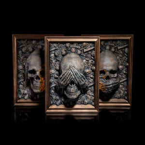 Three Wise Skulls Picture Frame Decor