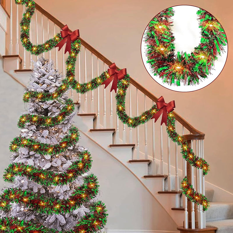 🎁🎄Christmas Tinsel Garland with LED Lights