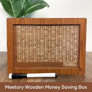 Wooden money box with engraved figures