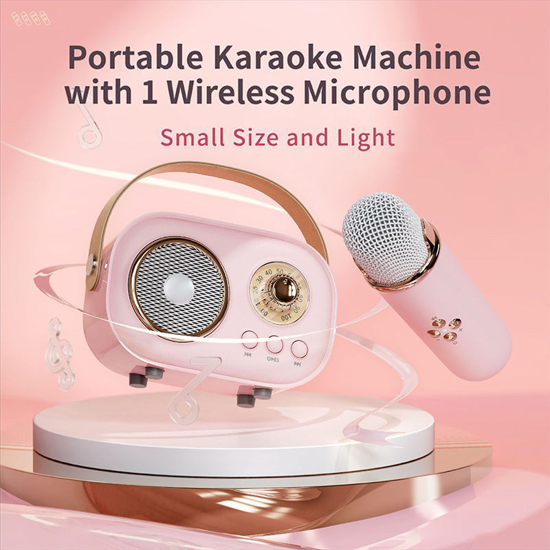 Mini Karaoke Machine & Bluetooth Speaker With Wireless Microphone