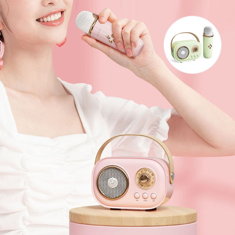 Mini Karaoke Machine & Bluetooth Speaker With Wireless Microphone