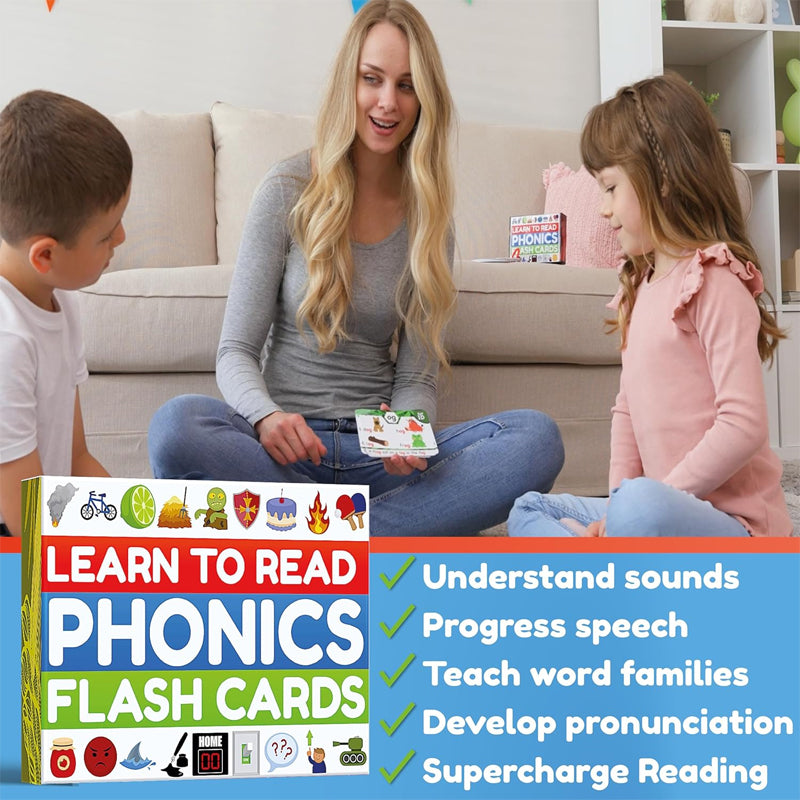 Phonics Flash Cards - Learn to Read in 20 Stages - Digraphs CVC Blends Long Vowel Sounds