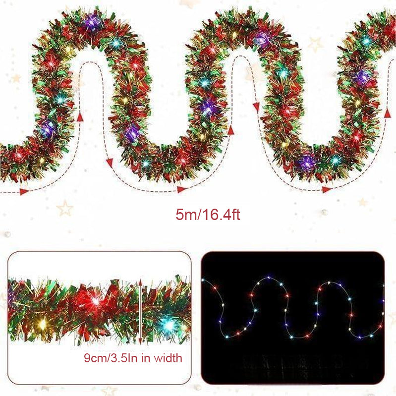 🎁🎄Christmas Tinsel Garland with LED Lights