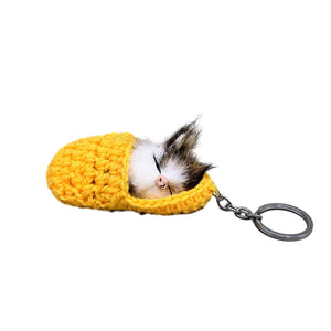 Cute Sleeping Kitten Keychain