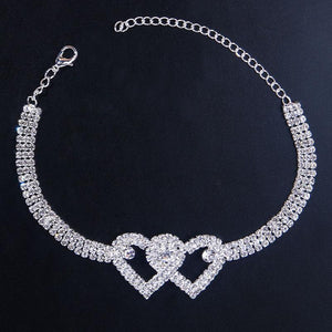 Fashion Rhinestone Double Heart Anklet