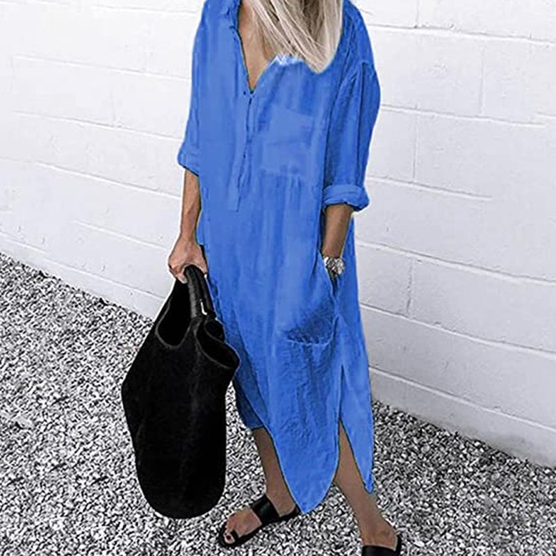 🌈✨Elegant Solid Color Slit Shirt Dress✨