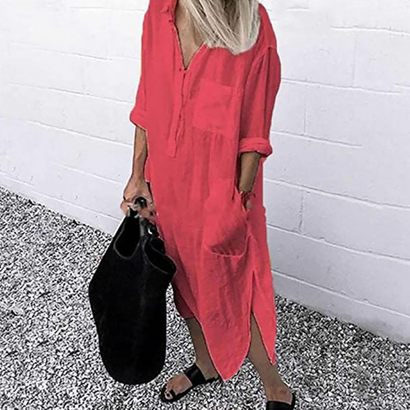 🌈✨Elegant Solid Color Slit Shirt Dress✨