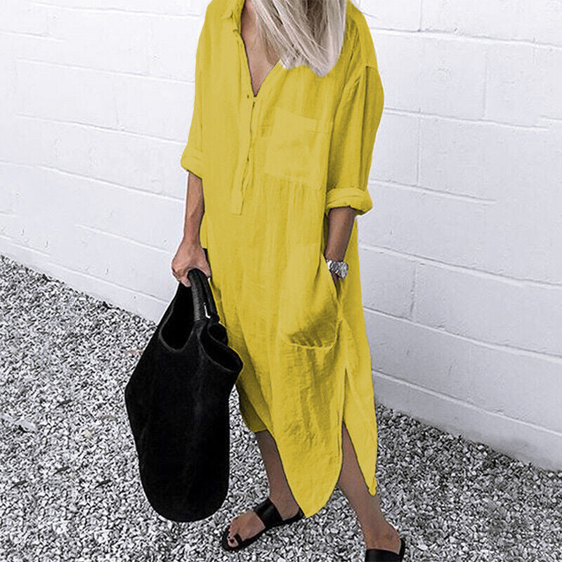 🌈✨Elegant Solid Color Slit Shirt Dress✨