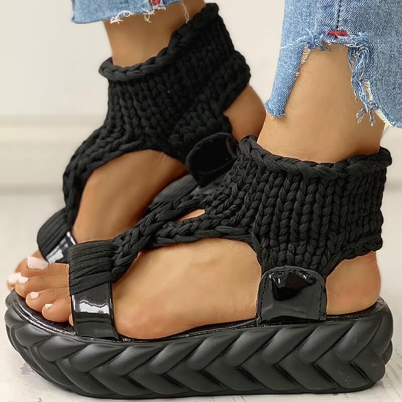 Woven fabric thick sole sandals