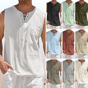 Men's Solid Color Drawstring Waistcoat