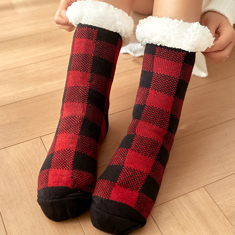 Plaid Velvet Floor Socks