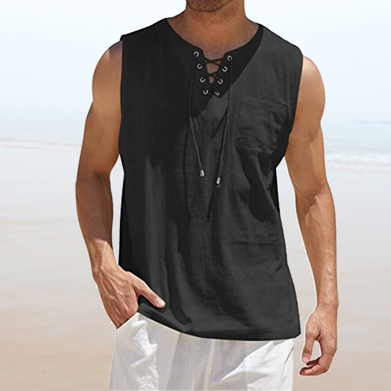 Men's Solid Color Drawstring Waistcoat