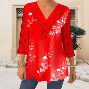 Lace Trim Three-quarter Sleeve Shirt