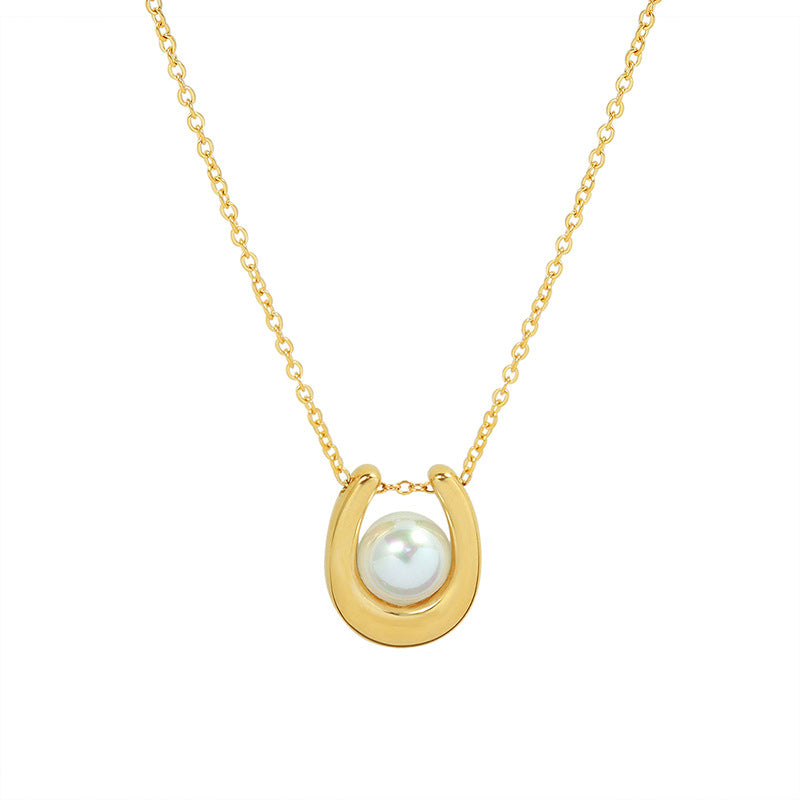 U Shaped Pearl Pendant Necklace