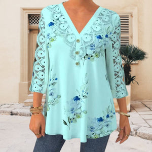 Lace Trim Three-quarter Sleeve Shirt