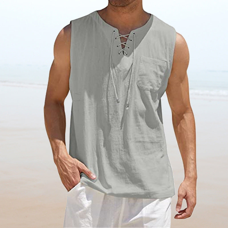 Men's Solid Color Drawstring Waistcoat