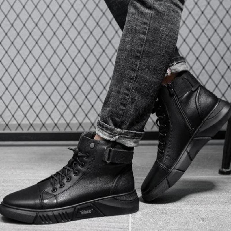 Black Warm Leather Boots