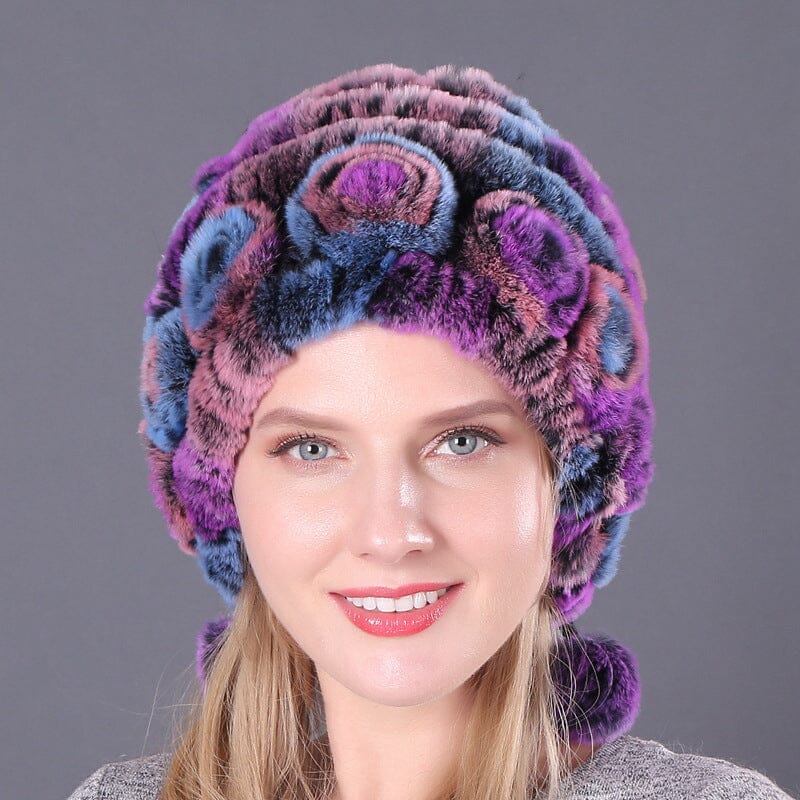 🎁Warm Flowers Striped Real Rex Rabbit Fur Hats