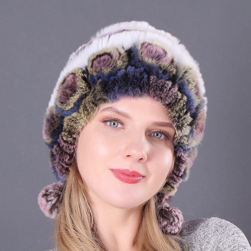 🎁Warm Flowers Striped Real Rex Rabbit Fur Hats