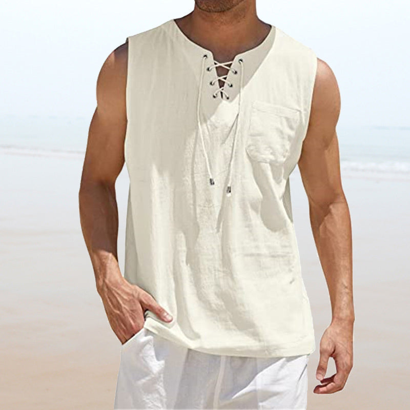 Men's Solid Color Drawstring Waistcoat