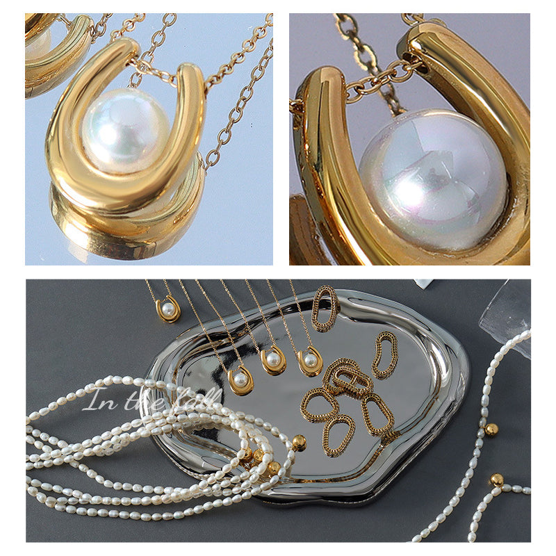 U Shaped Pearl Pendant Necklace