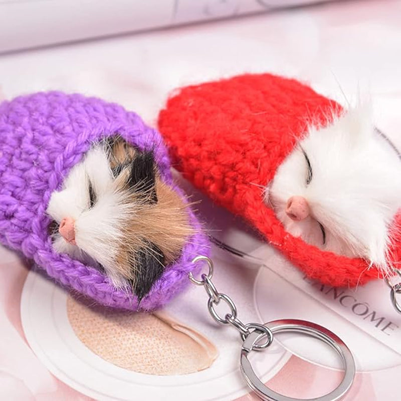 Cute Sleeping Kitten Keychain