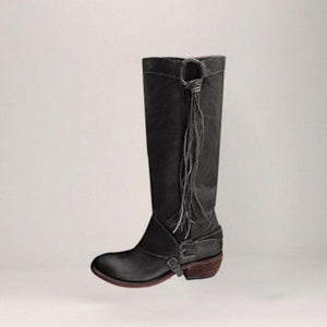 Women Vintage Tassel Knot Knee High Boots