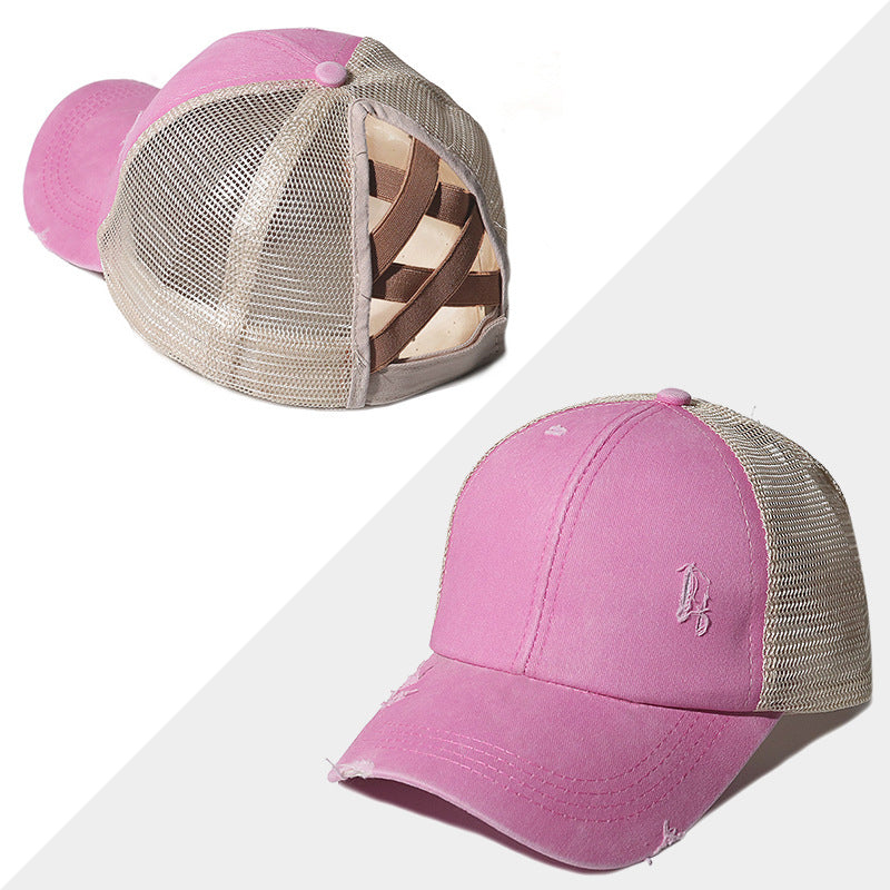 New Mesh Cross Outout Ponytail Baseball Cap