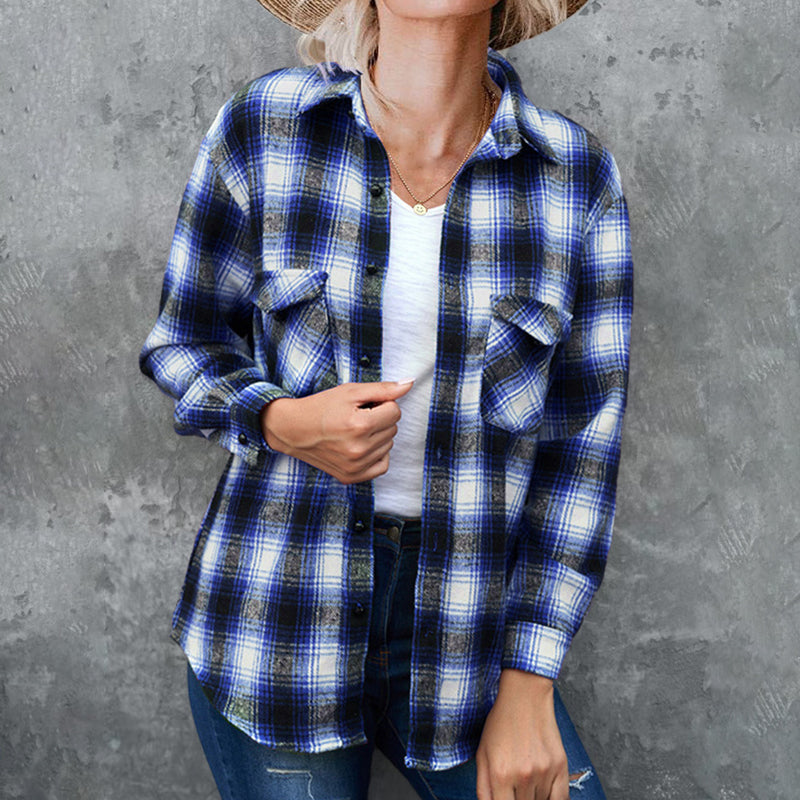 Loose Lapel Plaid Shirt