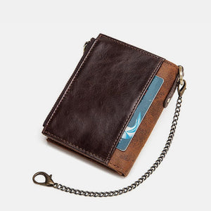 Vintage RFID PU Leather Bifold Coin Wallet With Chain