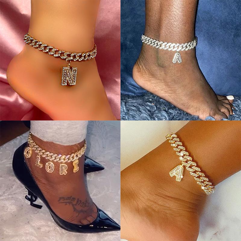 Hip Hop Initial Letters Pendant Anklets