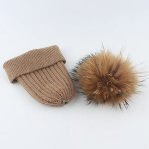 Winter Knitted Beanie Hat with Fur for Child