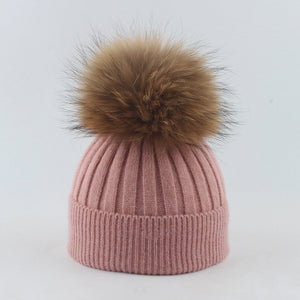 Winter Knitted Beanie Hat with Fur for Child