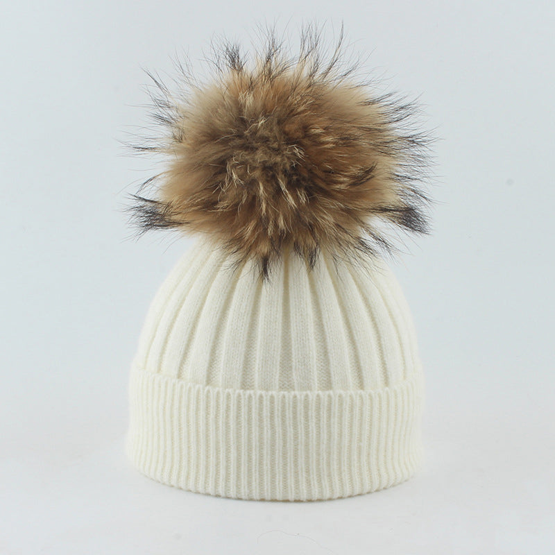 Winter Knitted Beanie Hat with Fur for Child