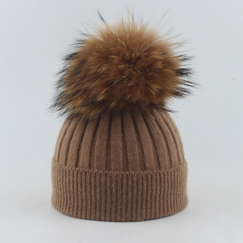 Winter Knitted Beanie Hat with Fur for Child