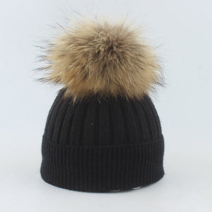 Winter Knitted Beanie Hat with Fur for Child