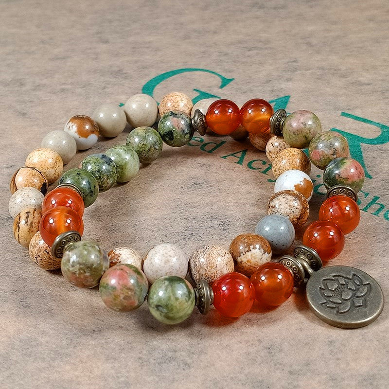 Agate Lotus Pendant Beaded Bracelet