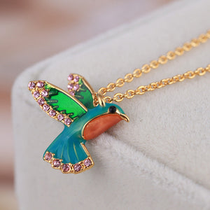 Colorful Diamond Hummingbird Necklace