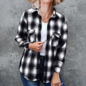 Loose Lapel Plaid Shirt