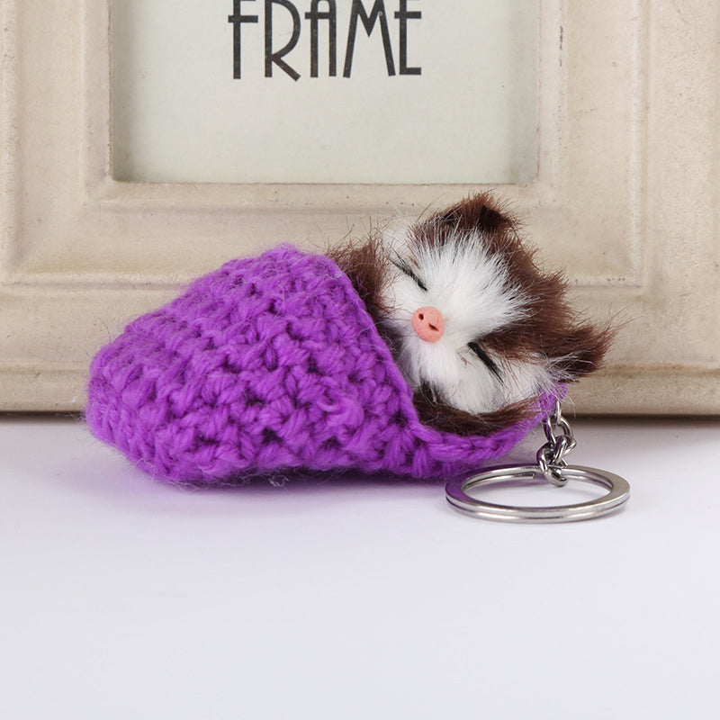 Cute Sleeping Kitten Keychain