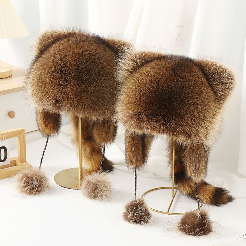 🐻Cute faux fur raccoon tail parent-child plush hat