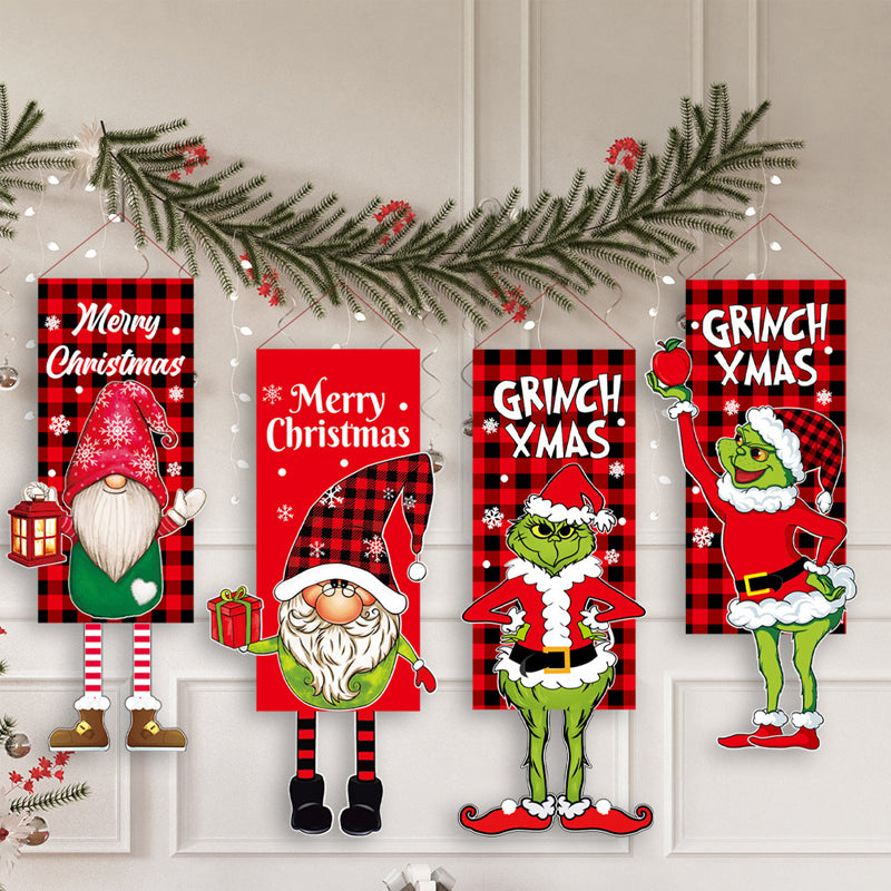 Christmas Decoration Hanging Grinch Faceless Doll Door Hanging Flag Garden Flag