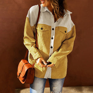 Ladies Fashion Casual Colorblock Loose Lapel Shirt Jacket