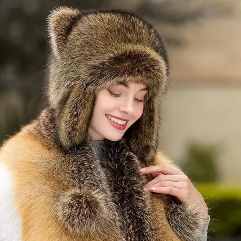 🐻Cute faux fur raccoon tail parent-child plush hat