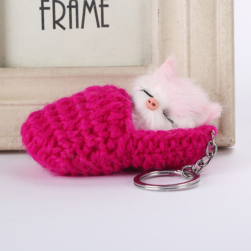 Cute Sleeping Kitten Keychain