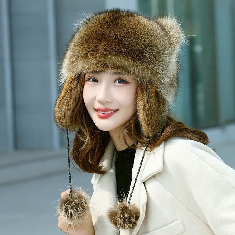 🐻Cute faux fur raccoon tail parent-child plush hat