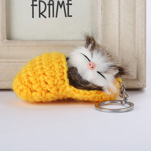 Cute Sleeping Kitten Keychain