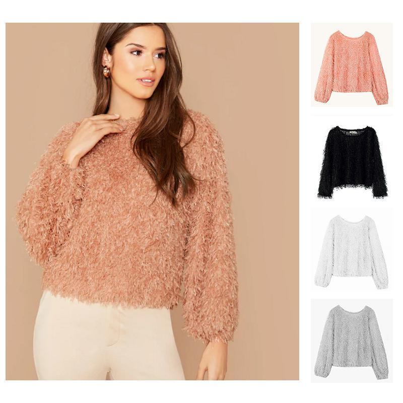 Round Neck Fluffy Pullover