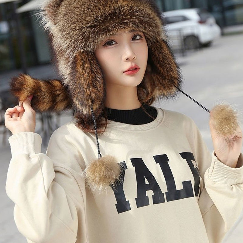 🐻Cute faux fur raccoon tail parent-child plush hat